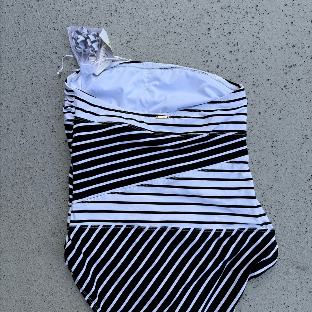 Anne Cole Black and White Striped One-Piece Swimsuit - Picture 4 of 11